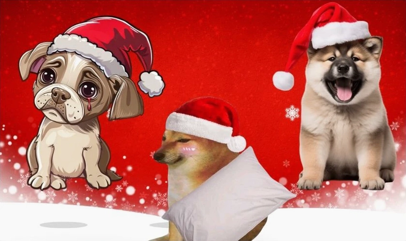 ảnh meme noel hình chó đáng yêu quấn đèn nháy