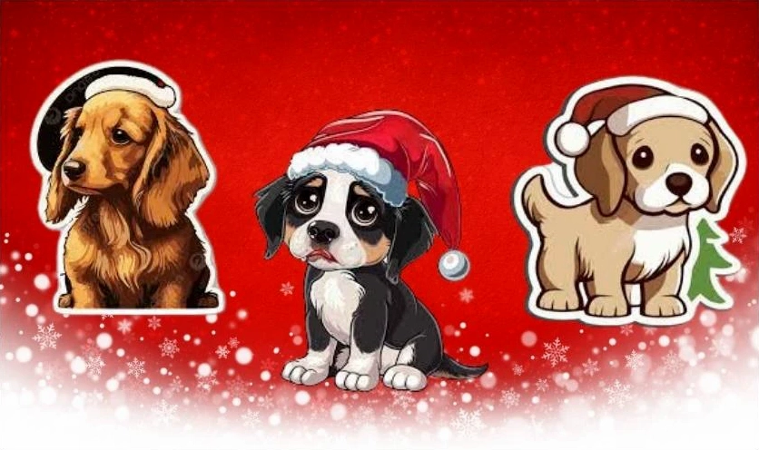 ảnh meme noel hình chó tinh nghịch ngậm đồ chơi