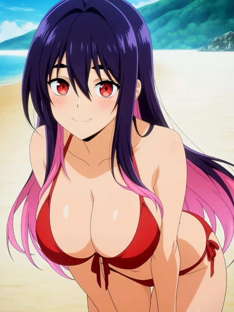Ảnh nền anime girl bikini biển với biểu cảm tinh nghịch đáng yêu