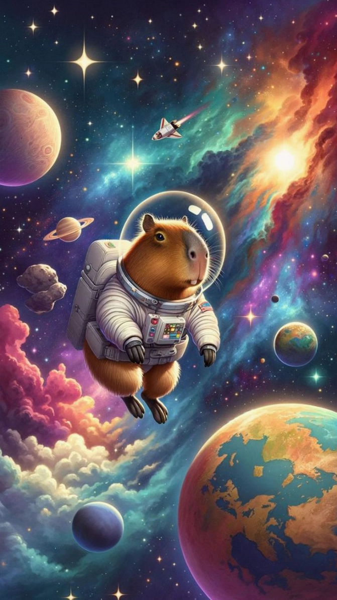 Ảnh nền capybara phi hành gia du hành ngoài vũ trụ huyền ảo