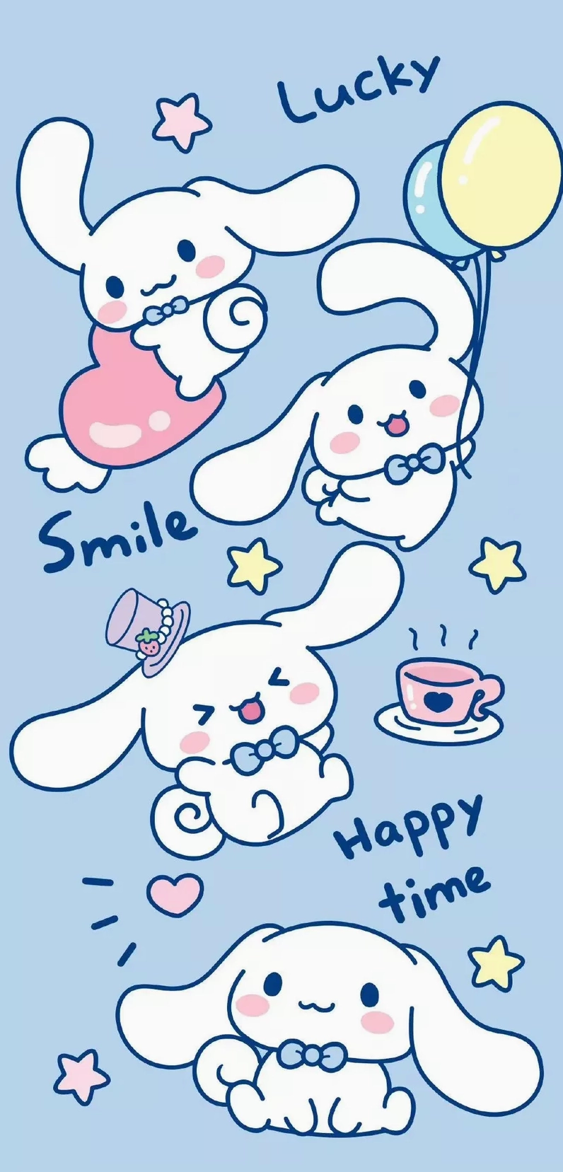 ảnh nền cinnamoroll đang bay lượn giữa bầu trời đầy sao màu xanh pastel chất lượng cao