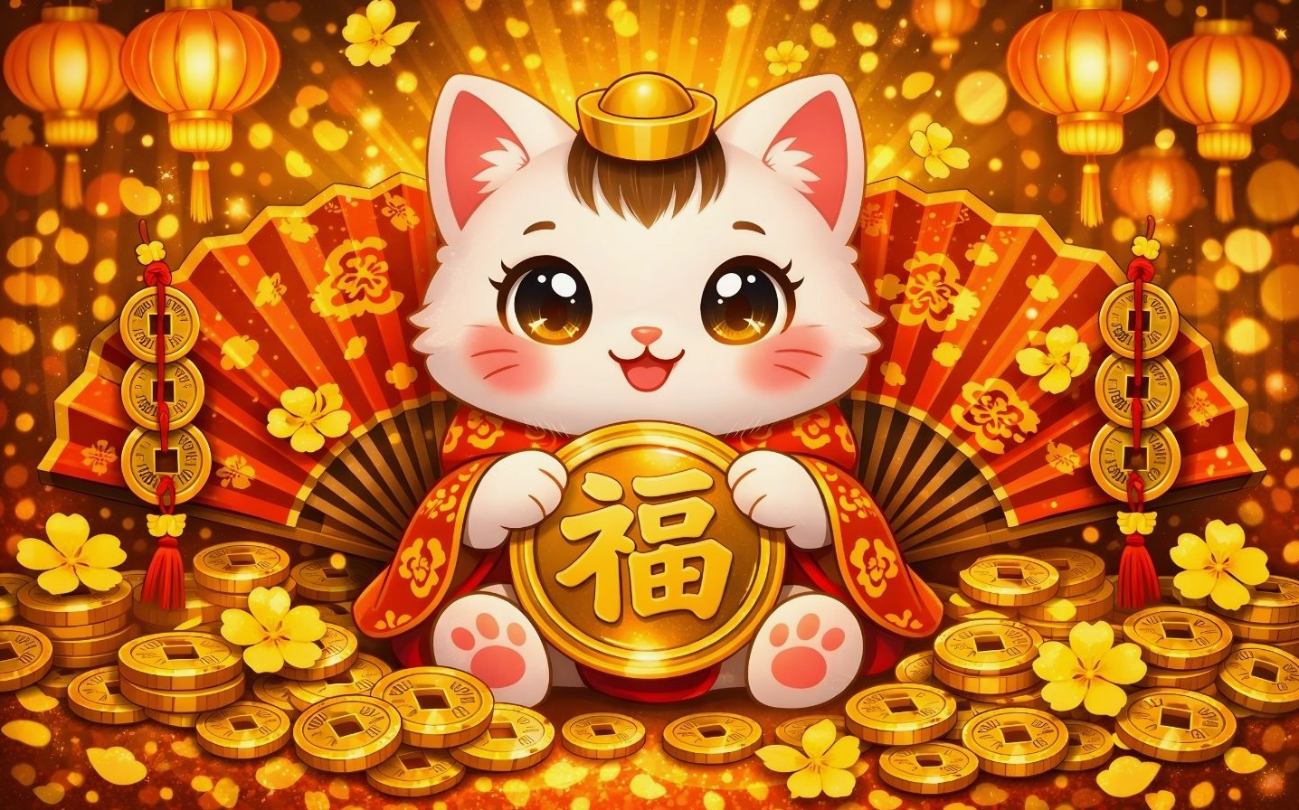 Ảnh nền con mèo cute hình ảnh tươi sáng biểu trưng phúc lộc viên mãn