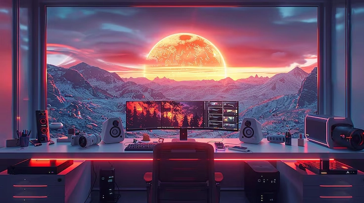 Ảnh nền góc gaming setup công nghệ giải trí hiện đại chuyên nghiệp