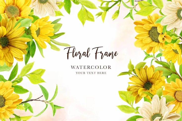 Ảnh nền hoa hướng dương màu nước và lá xanh nghệ thuật