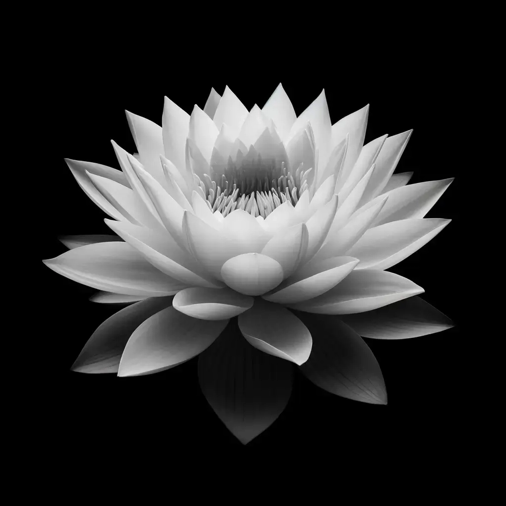 Ảnh nền hoa sen trắng lớn nở rộ chính giữa trên phông nền đen huyền bí sắc nét