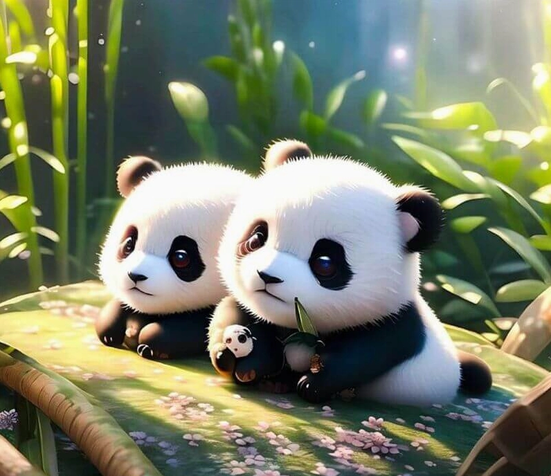 Ảnh nền máy tính gấu trúc đang vui đùa giữa thiên nhiên xanh mát