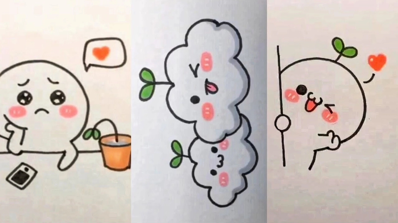 Ảnh vẽ cô gái đang ăn bánh ngọt với vẻ mặt vô cùng mãn nguyện