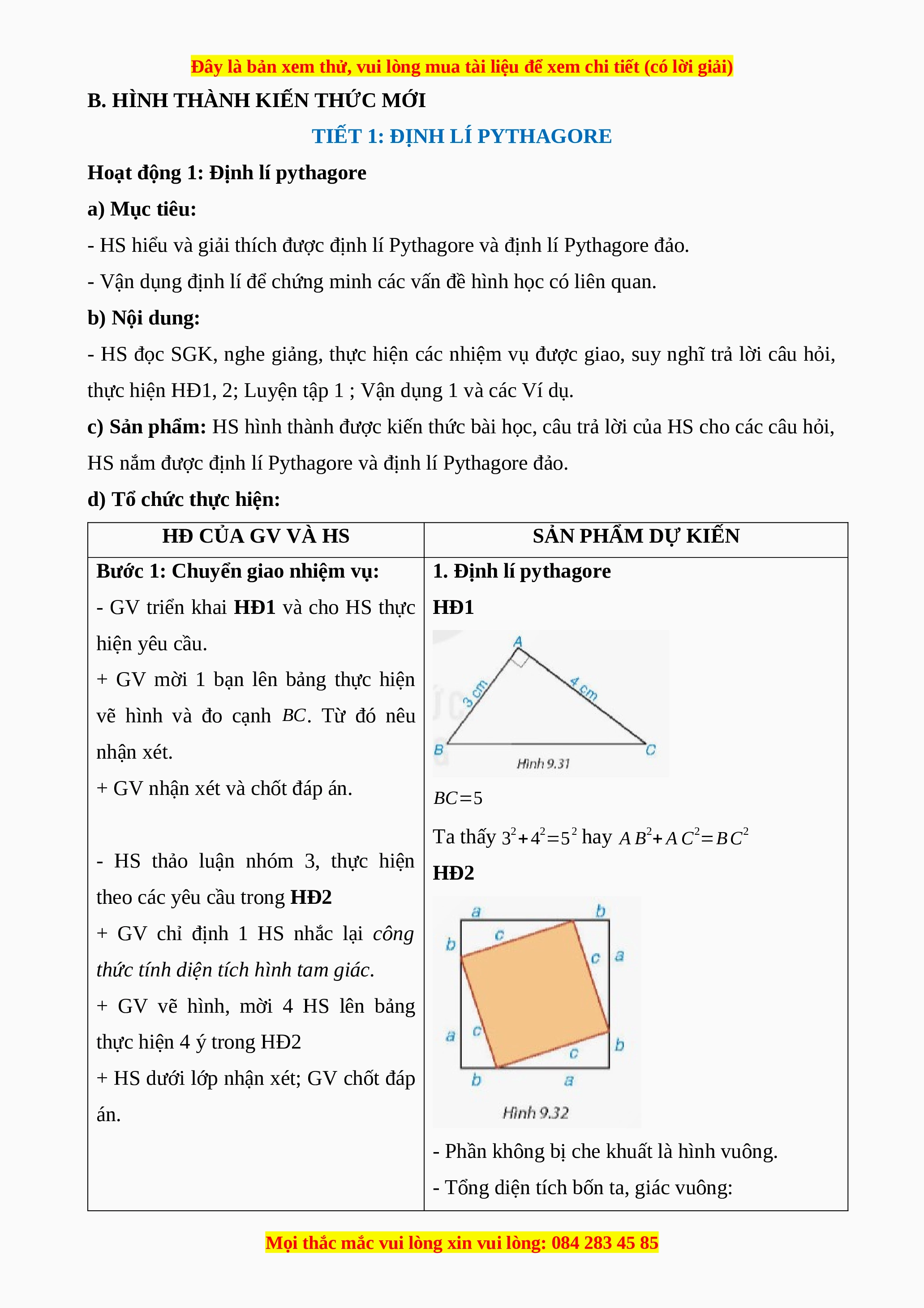 Áp dụng định lý Pythagore trong việc giải các bài toán về mặt bên tam giác