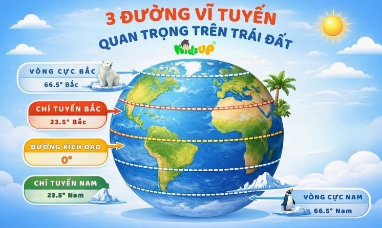 Ba đường vĩ tuyến cơ bản người học cần ghi nhớ
