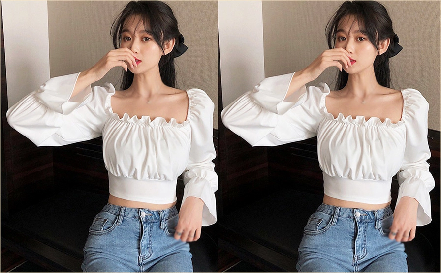 Bạn nữ chọn chiếc áo croptop tay phồng điệu đà nhưng vẫn năng động