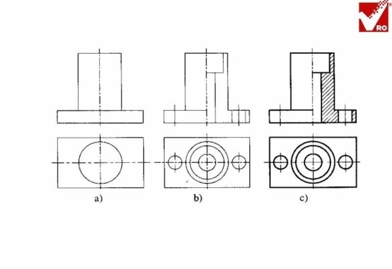 Bản vẽ minh họa kỹ thuật hình cắt kết hợp hình chiếu