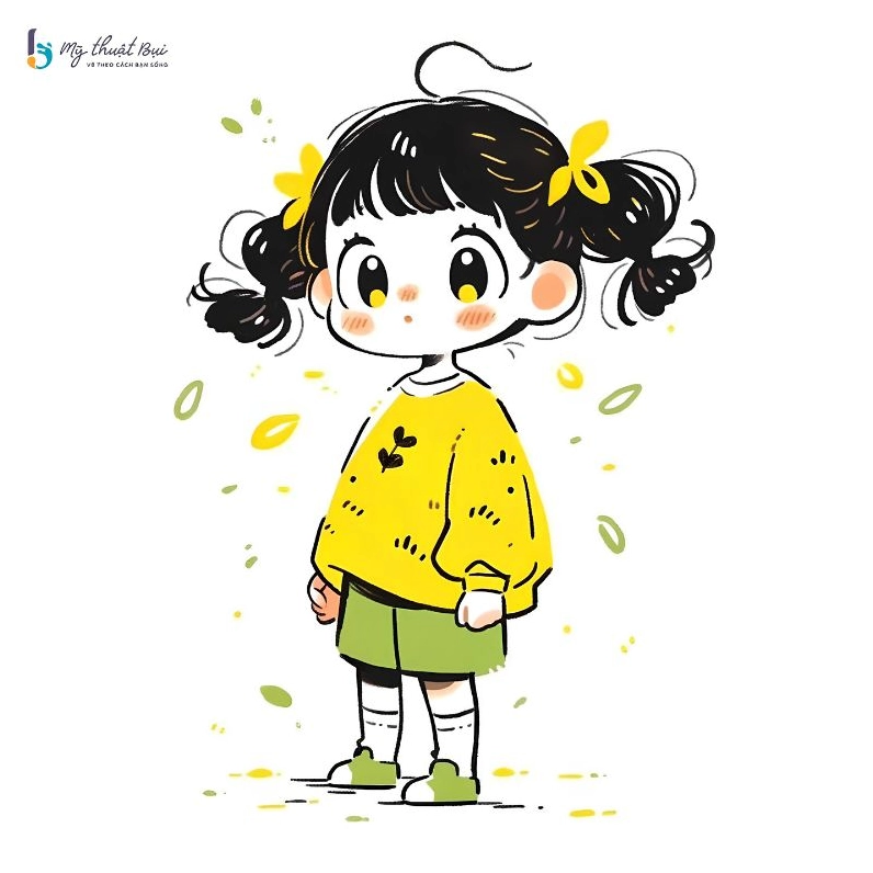 Bản vẽ phác thảo cô gái chibi đang ôm chú gấu bông nhỏ nhắn