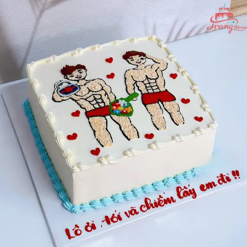 Bánh sinh nhật bựa tạo hình ngực trần mặc áo ngực ren trắng hài hước