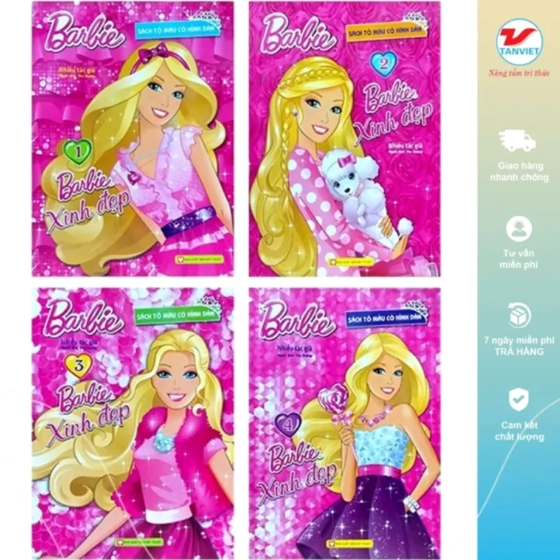 Bé gái đang say sưa tô màu bức tranh Barbie trong bộ váy công chúa lộng lẫy