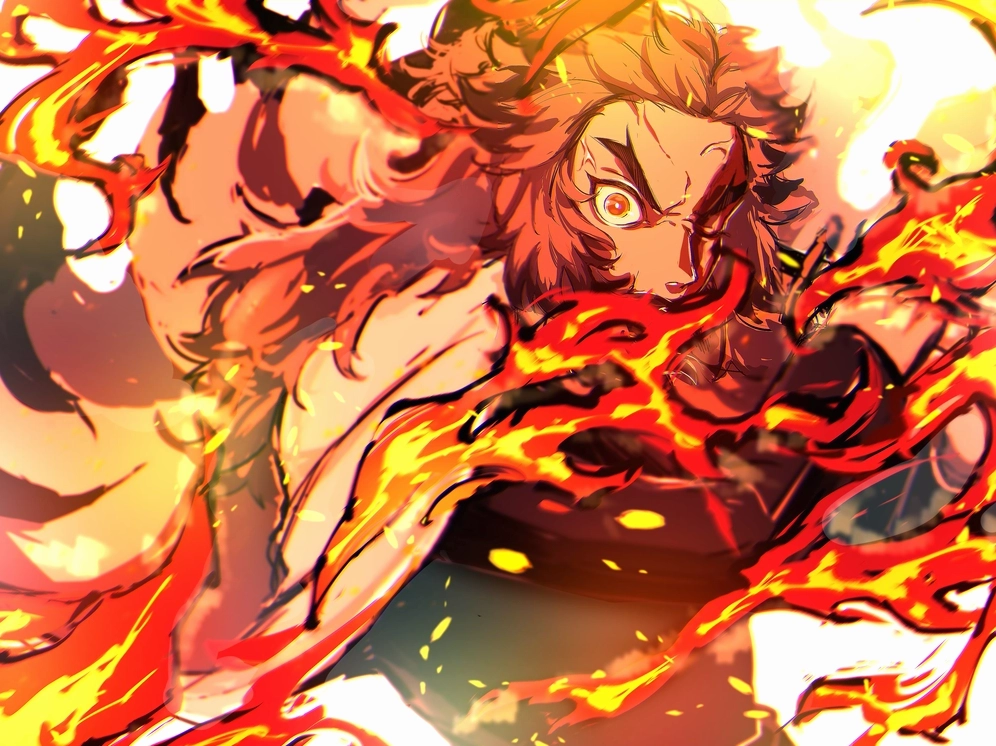 Bức ảnh anime Rengoku đẹp mắt với ánh nhìn sắc lẹm