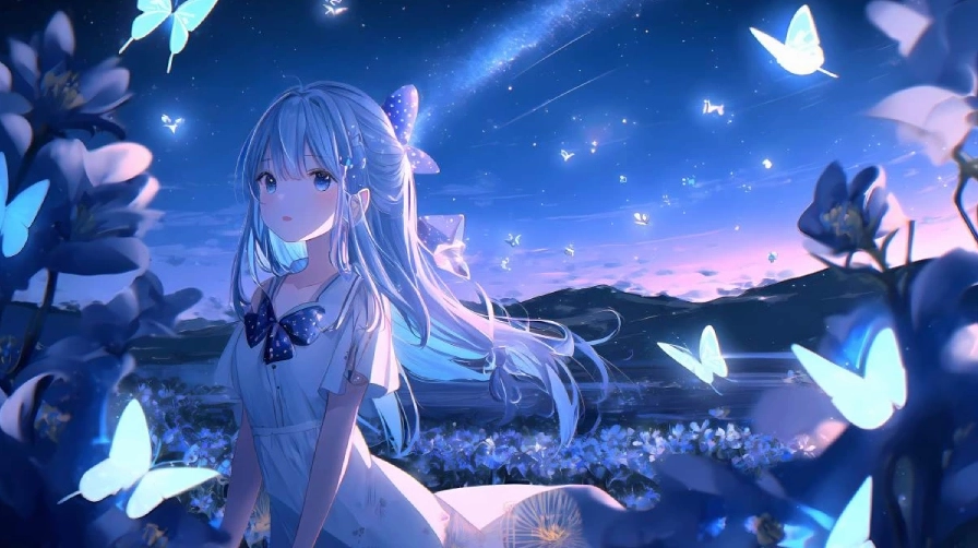 Bức ảnh hình nền máy tính cute chủ đề cô gái Anime đang mỉm cười rạng rỡ dưới ánh nắng ban mai