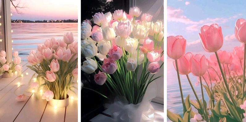 Bức hình nền hoa tulip màu hồng phấn nhẹ nhàng lãng mạn vô cùng sắc nét dành cho điện thoại