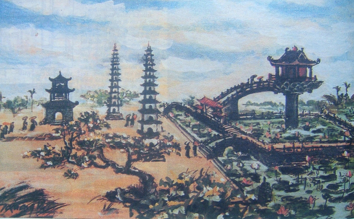 Bức họa phục dựng lại nét đẹp kiến trúc cổ kính của các ngôi cổ tự qua tài liệu xưa