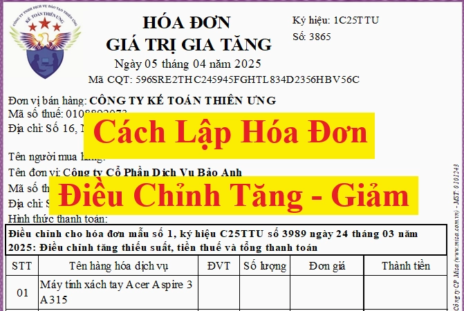 Cách lập hóa đơn điều chỉnh