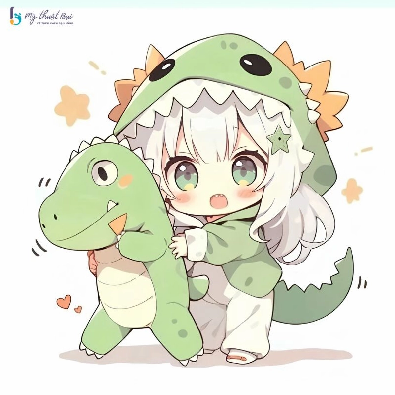 Cô bé chibi mặc váy xòe điệu đà cùng phụ kiện nơ xinh xắn trên mái tóc
