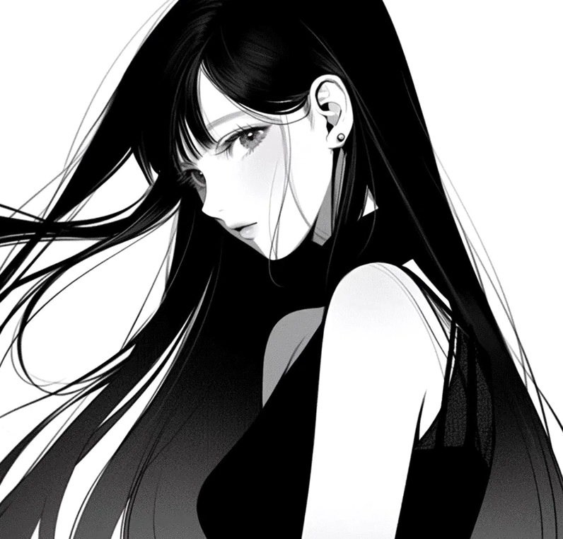 Cô gái anime trong tông màu trắng đen tĩnh lặng