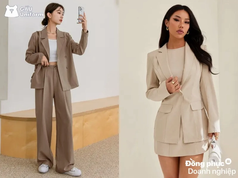 Cô gái diện áo blazer khoác ngoài mix cùng áo thun và quần âu hiện đại