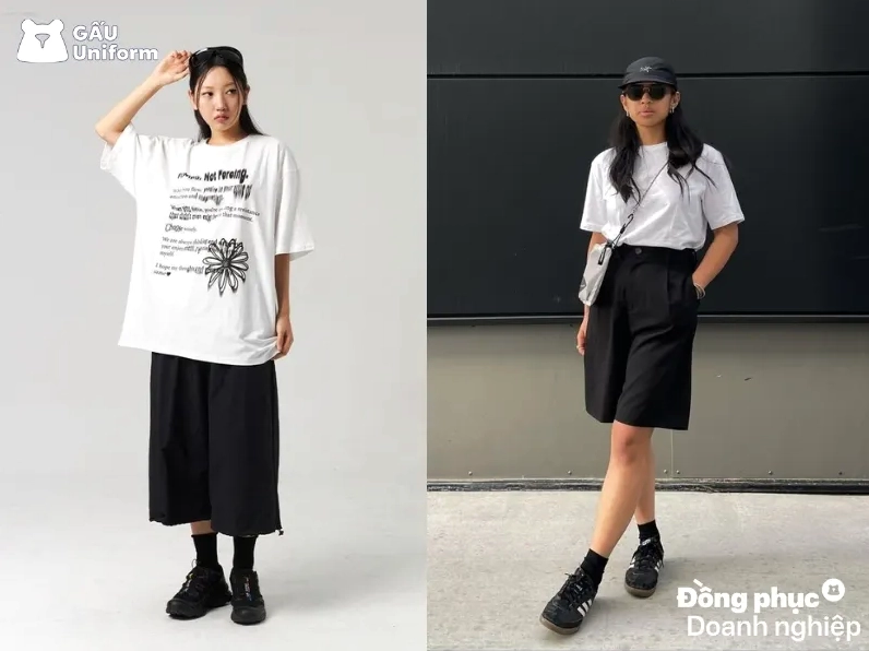 Cô gái diện quần lửng ống rộng phối cùng áo phông năng động trẻ trung nơi công sở