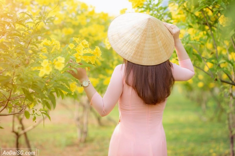 Cô gái rạng rỡ nâng niu đóa hoa vàng giữa khu vườn ngập tràn ánh nắng