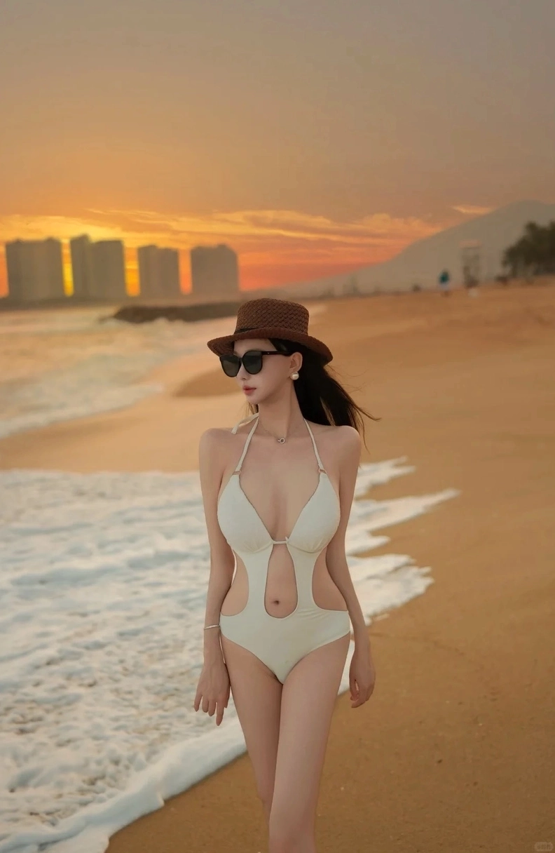 Cô gái xinh đẹp mặc bikini che mặt toát lên vẻ quyến rũ bí ẩn giữa bãi biển cát trắng