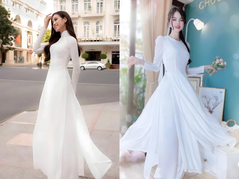 Cô nàng diện áo dài trắng kết hợp quần lụa cùng màu thanh lịch