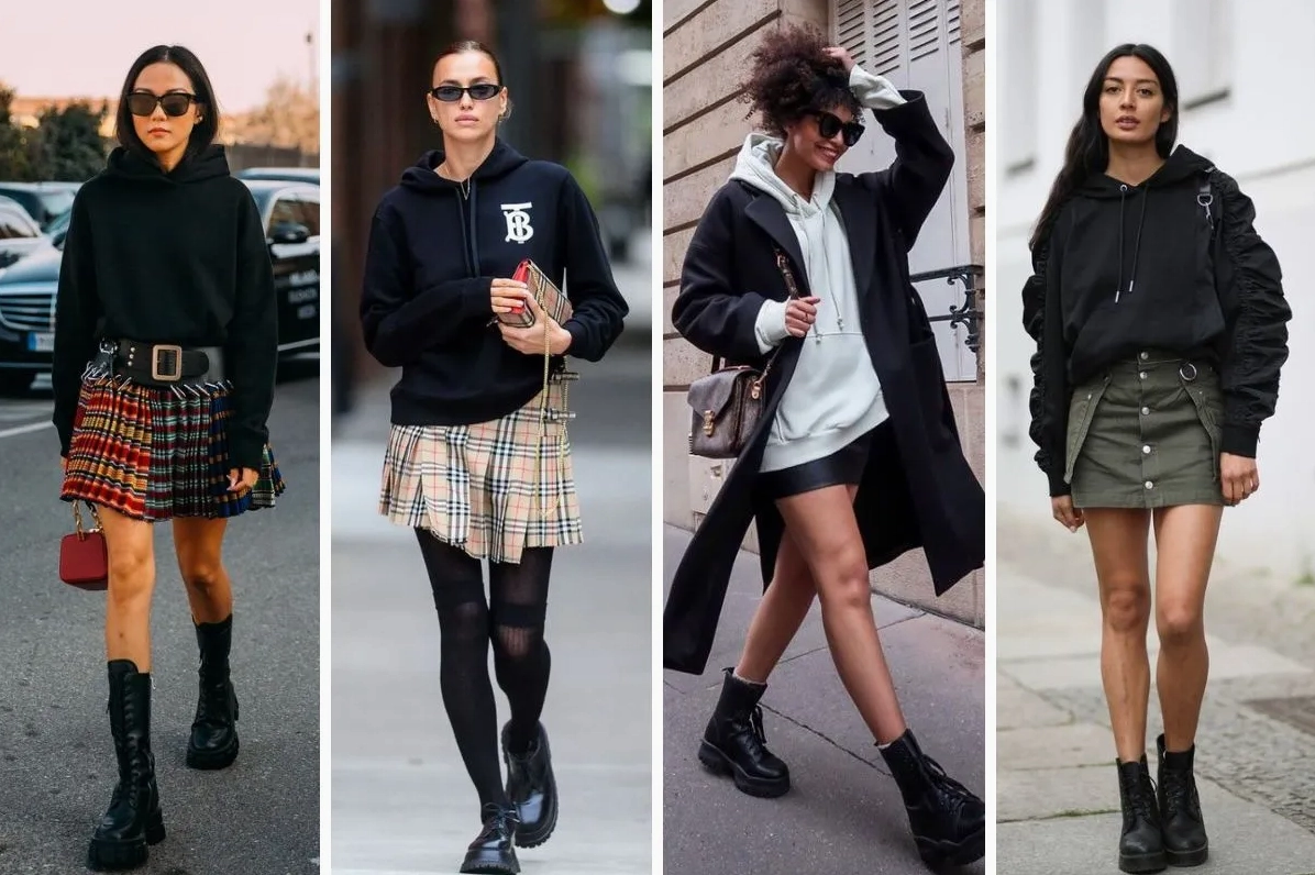 Cô nàng xinh xắn phối áo hoodie nữ với chân váy ngắn dịu dàng