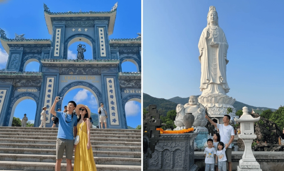 Cổng chùa Linh Ứng sừng sững và tượng Phật Bà Quan Âm cao 67m uy nghi