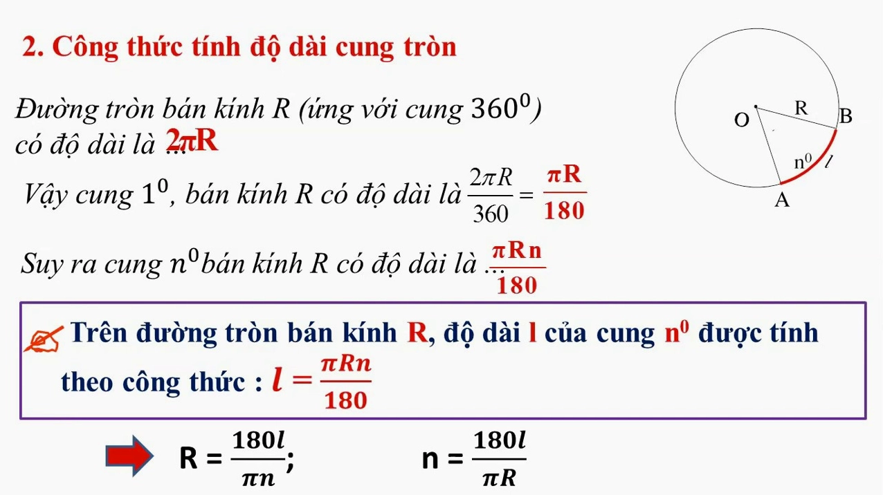 Công thức tính độ dài cung tròn và các trường hợp áp dụng