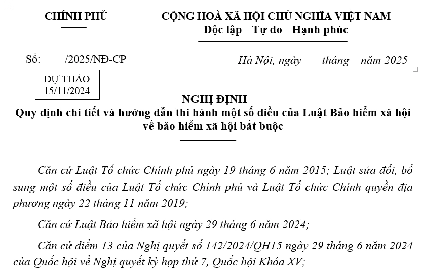 Đã có Dự thảo Nghị định hướng dẫn Luật Bảo hiểm xã hội về bảo hiểm xã hội bắt buộc