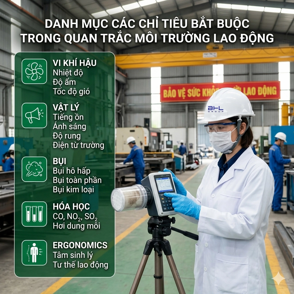 Danh mục các yếu tố cần tiến hành quan trắc môi trường lao động tại nhà máy