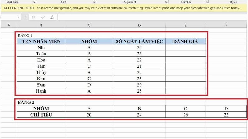 Dùng hàm HLOOKUP kết hợp hàm IF để đánh giá nhân viên