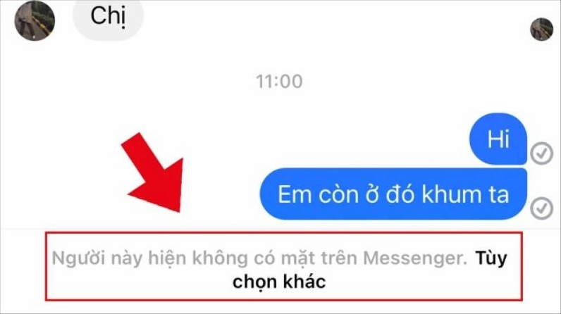 Giao diện thông báo Người này hiện không có mặt trên Messenger khi cố gắng nhắn tin
