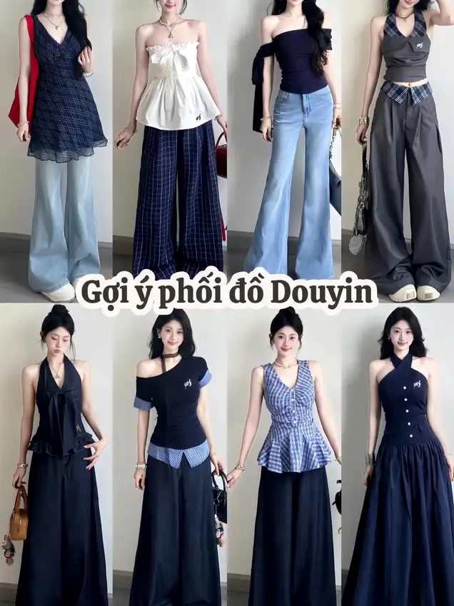 Gợi ý phối đồ phong cách Douyin thanh lịch với váy dài và áo kiểu