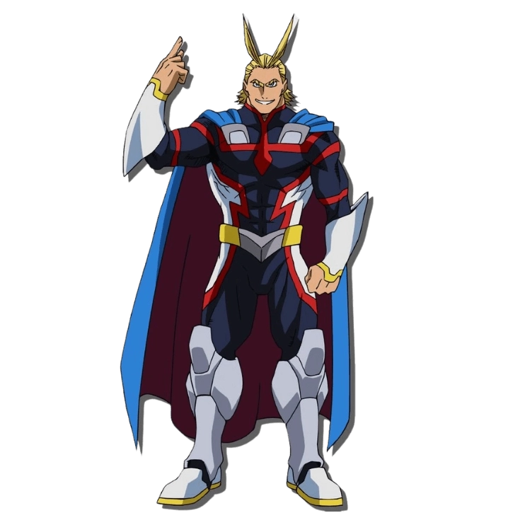 Hình ảnh All Might đang đứng với nụ cười rạng rỡ mang lại cảm giác an tâm và hy vọng