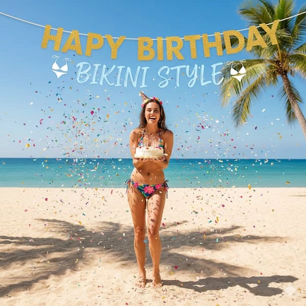 Hình ảnh chúc mừng sinh nhật mang phong cách bikini mùa hè rực rỡ và vô cùng nóng bỏng
