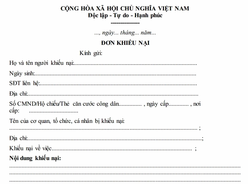 Hình ảnh minh họa cho mẫu đơn khiếu nại chuẩn theo quy định