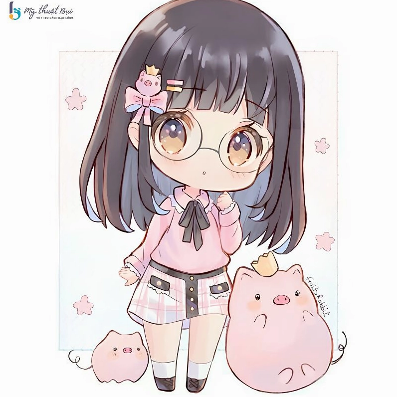 Hình ảnh một nhân vật nữ chibi tóc ngắn cá tính trong trang phục học sinh