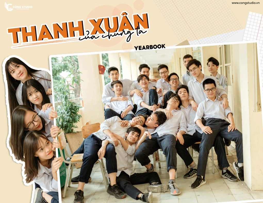 Hình ảnh tập thể lớp rạng rỡ trong bộ ảnh kỷ yếu