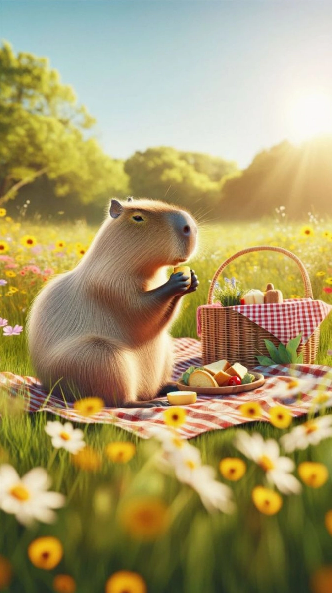 Hình nền capybara đi picnic cắm trại thư giãn chất lượng cao