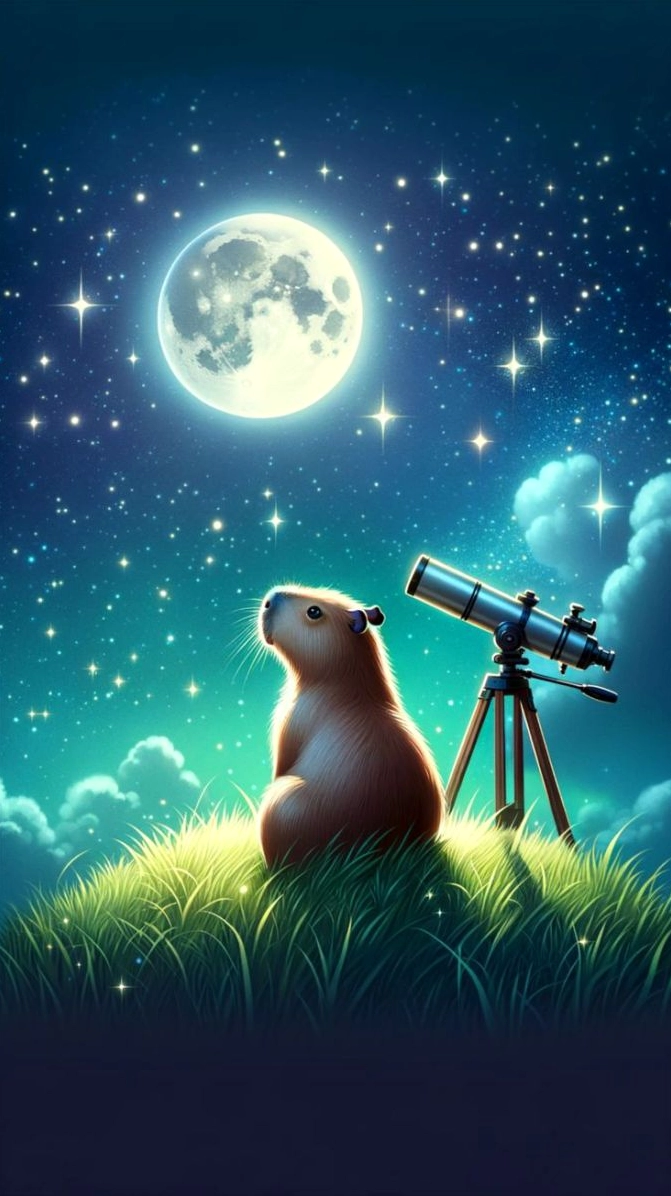 Hình nền capybara ngắm sao đêm lung linh huyền ảo trên màn hình điện thoại