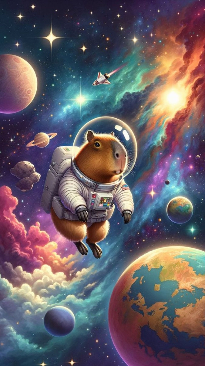 Hình nền capybara ngoài vũ trụ