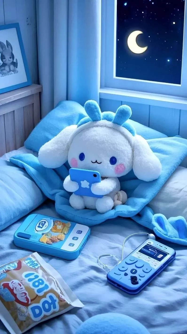 hình nền chó cinnamoroll phong cách tối giản với tông màu nền trắng xanh nhạt thanh lịch