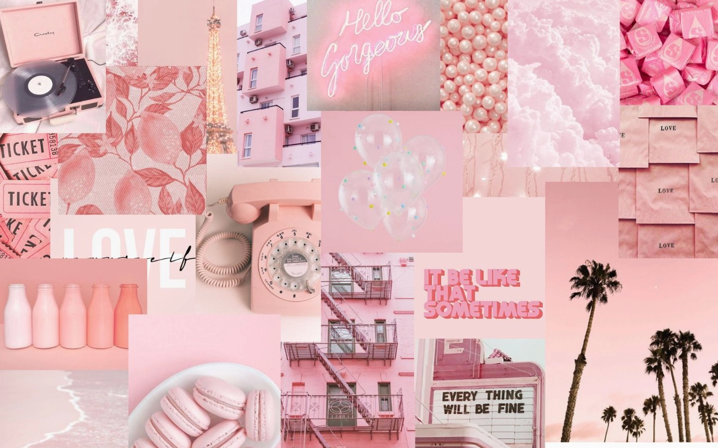 Hình nền điện thoại màu hồng phong cách collage đầy cá tính và ngọt ngào
