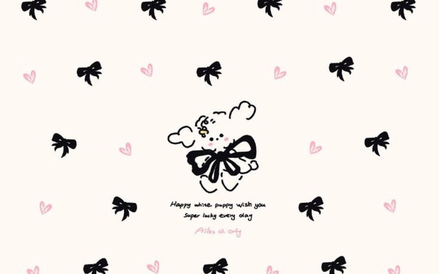 Hình nền điện thoại vẽ cô gái thắt nơ cute có chữ dễ thương