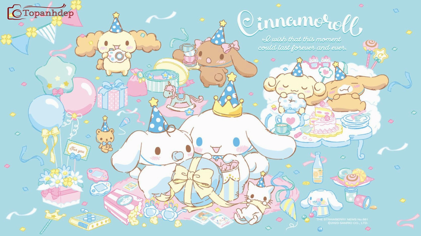 Hình nền động vật dễ thương Cinnamoroll vui vẻ bên những người bạn